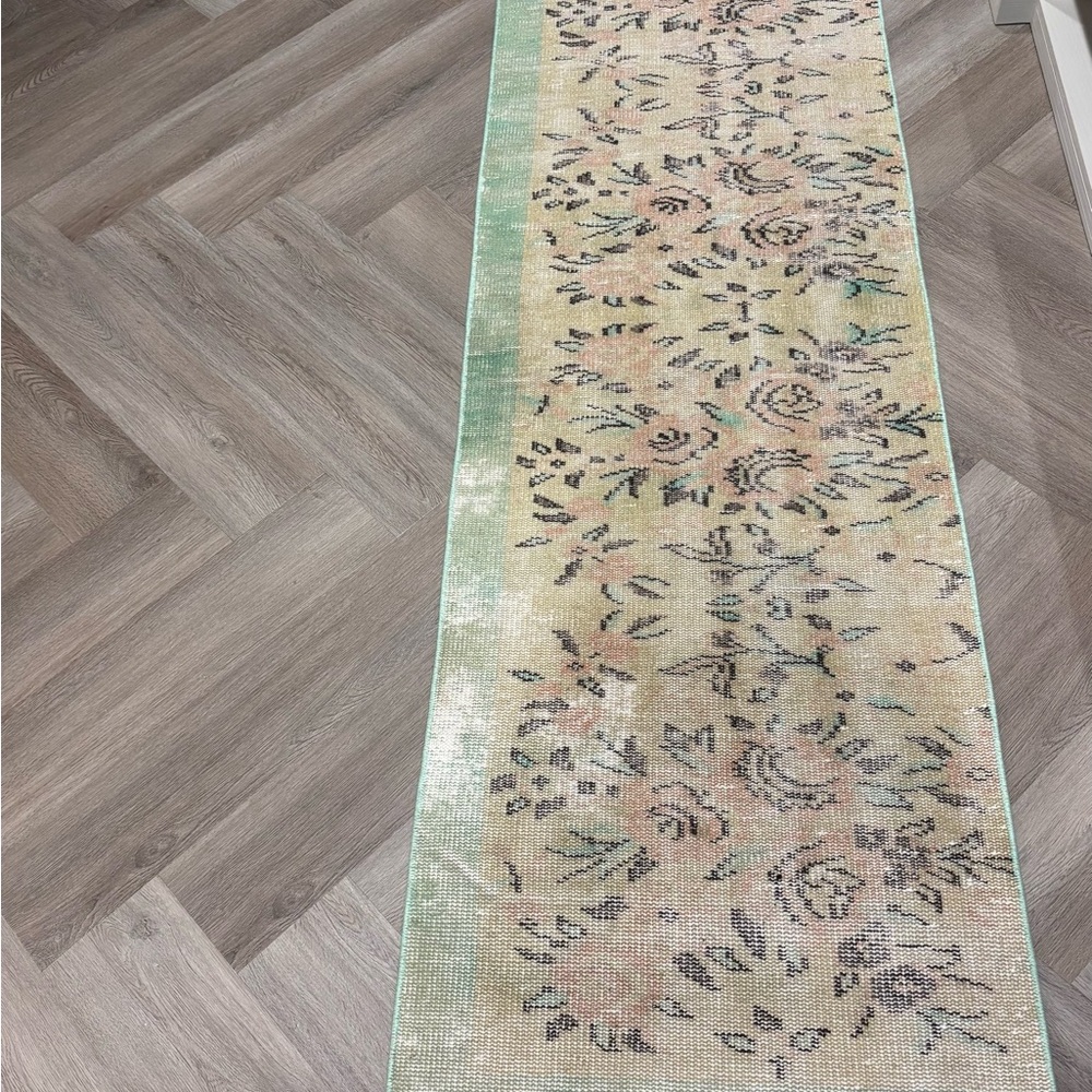 Oushak Turkish Floral Patterned Runner Rug - Picture 2 of 2